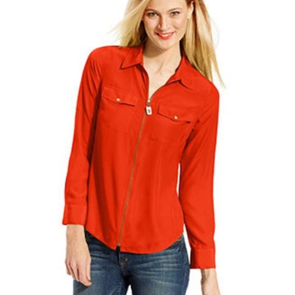 Michael Kors Tops - Michael Kors red zipper front roll up sleeves 10